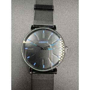 New Black Geneva Minimalist Watch Men Ultra Thin Blue Stainless Steel Mesh Watch